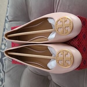 Genuine Tory Burch Leather Sea Shell Pink Ballet Flats, 6.5 womens